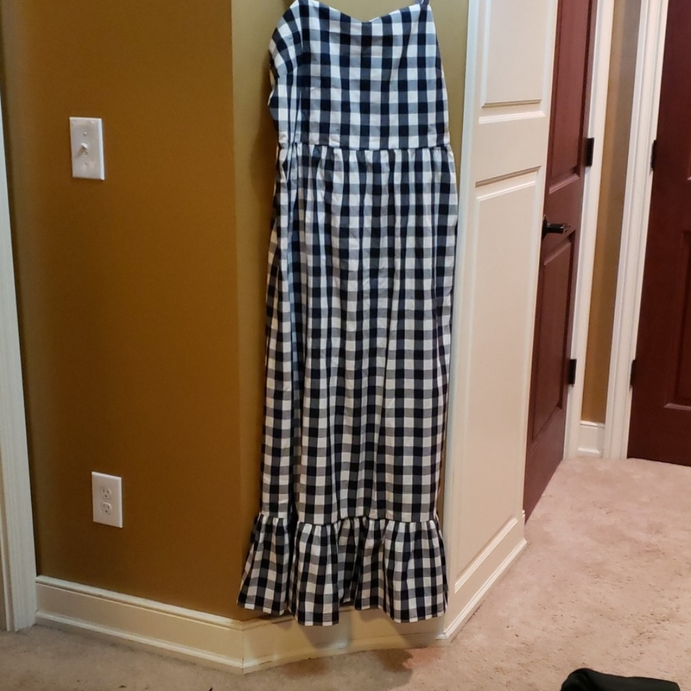Navy gingham maxi dress, tags taken off, but never worn. Side zipper.